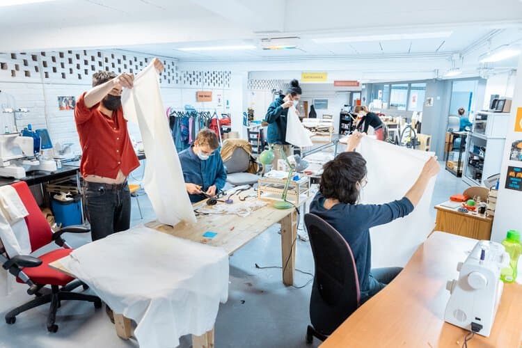 Textiles cut and sewn at SimplonLab during the Covid-19 crisis, April 2020.